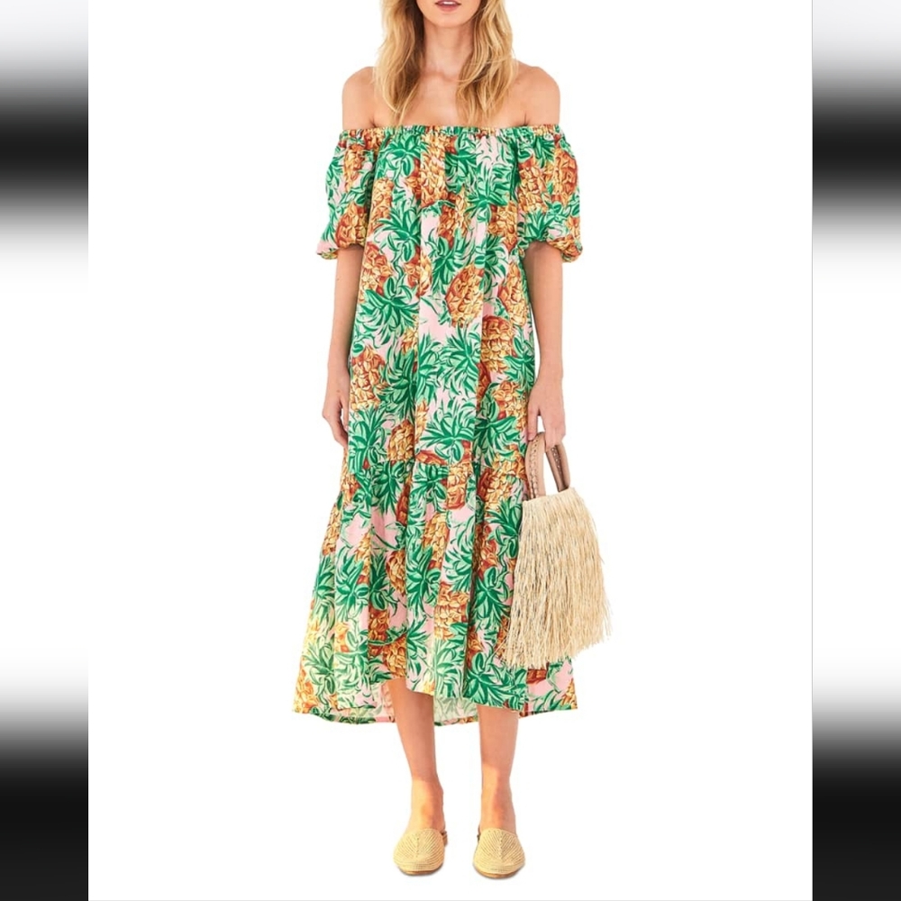 Farm Rio 🍍 Pineapple Garden Linen Midi Dress